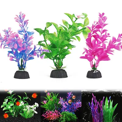 £4.39 • Buy 3x Artificial Fake Fish Tank Plants Grass Aquarium Flower Plastic Ornament Decor