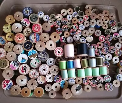 Vintage Sewing Thread Spools Wood 100 A Few Empty Some Full AS IS Sew Craft • $30