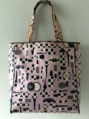 LULU GUINNESS Ladies Pink And Black Oil Cloth Shopper Handbag • £15