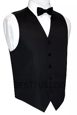 Italian Design. Black Satin Formal Wedding Prom Tuxedo Vest & Bow-Tie Set • $22.95