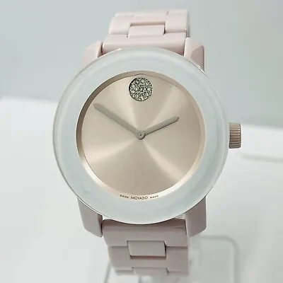 Movado Women's BOLD Pink Ceramic Steel 36mm Crystal Dot Swiss Made Watch 3600536 • $270