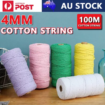 4mm 100m Multi Color Cotton Twisted Cord Craft Macrame Artisan Rope Craft String • $12.59