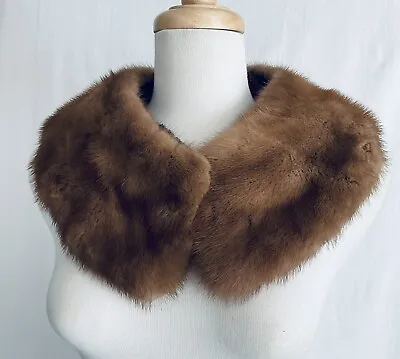 Mink Fur Collar Satin Lined Warm Caramel Brown Vintage • $19.97