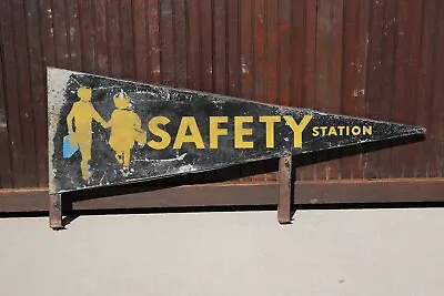 Vintage Metal Safety Station School Bus Sign Children Crossing Pennant RARE • $725