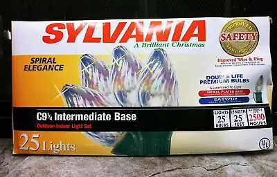 VTG Sylvania C9 1/4 Clear Spiral Elegance Christmas Lights Indoor/Outdoor Set 25 • $15.99