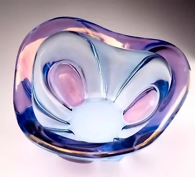 Walther Glass Blue Purple Lobed Bowl Iridescent  10 ø Heavy Centrepiece Germany • £88.60