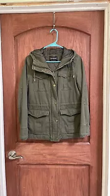 Lucky Brand Army Green Utility Military Style Jacket Lined Hooded Women's Small • $19.99