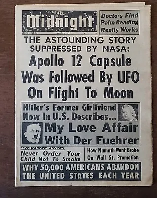 Midnight March 8 1971 Gossip Tabloid Apollo 12 Followed By UFO To The Moon • $7.26