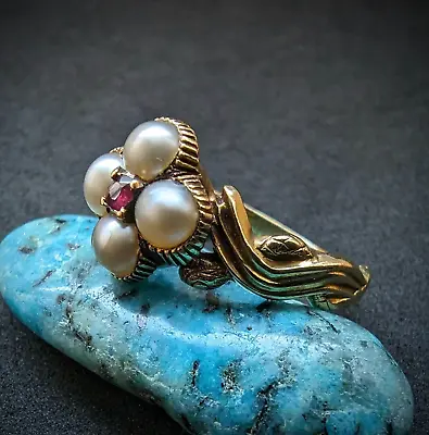 Georgian Mourning Snake Ring 18k 750 Gold Beads Ruby Old Antique C. 1820 RG 48 • £563.69