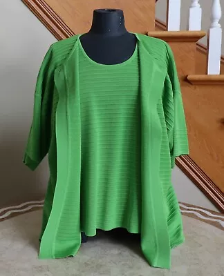 MING WANG Cardigan Sweater & Tank Size Twin Set L 14-16 Green Designer EUC • $55