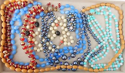 Vintage Necklace Lot 6 '50s Multistrand Plastic Bead Japan Pop-it Set Crystal Ea • $39.99