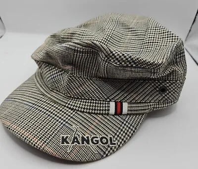 KANGOL Hat Flexfit Brown Plaid Khaki Striped Cap Size S / M Kangaroo Y2K Vintage • $19.94