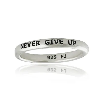 Never Give Up Ring - 925 Sterling Silver-Affirmation Stackable Band Motivational • $15