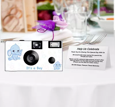 5 Elephant In Blue Single Use Disposable Cameras Baby Shower Cameras (F51092) • $83.45