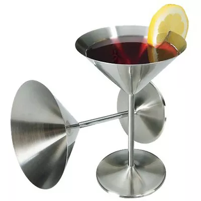 Set Of 2 Martini Cocktail Glasses Vintage Retro Stainless Steel Goblets Cosmo • £8.90