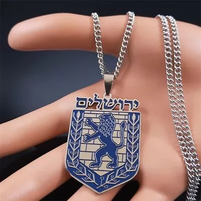 Lion Of Judah Stainless Steel Enameled Hebrew Israel Silver Pendant Jewelry • $20