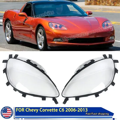 For 2005-2013 Chevy C6 Corvette 2X Front Headlight Lens Cover Clear Replacement • $79.48