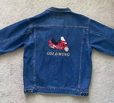 Gold Wing Jean Jacket Inscribed “Gary” Button Up Denim Sz XL Motorcycle • $31.99