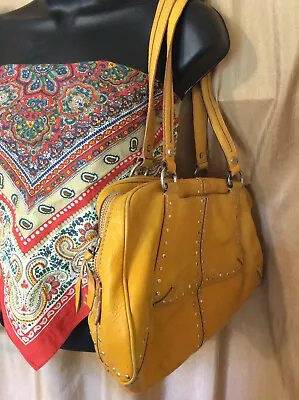 Michael Kors Handbag Mustard Squash Yellow Leather Top Handles Studded Bag Purse • $15