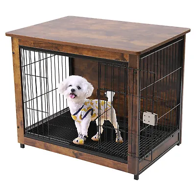 XL Large 31.5 Wooden Dog Crate Furniture Kennel Metal Heavy Duty Pet Cage W/Tray • $114