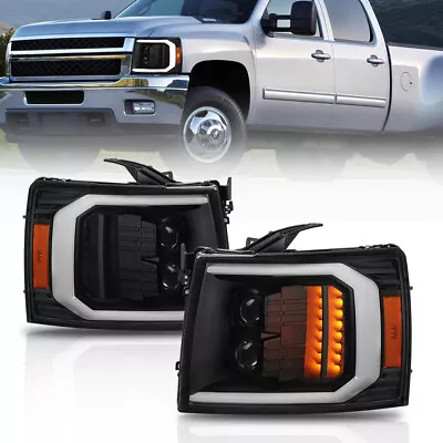 Pair LED DRL Tube Projector Headlight For 07-14 Chevy Silverado 1500 2500 3500 • $188.88