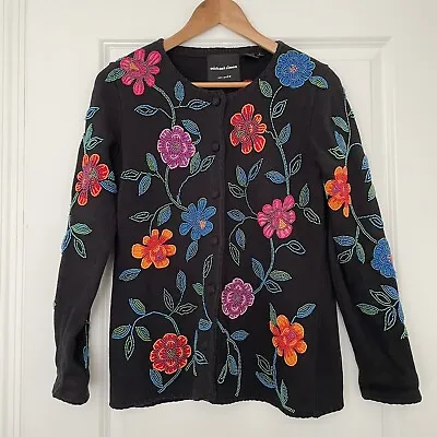 Michael Simon Embellished Beaded Floral Sweater Size Small • $45