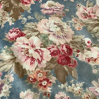 Lovely Vintage  French Cotton Fabric Floral Cabbage Rose Shabby Chic • $45