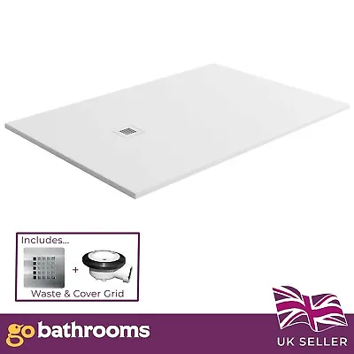 White Slate Effect Low Profile Shower Tray With Fast Flow Waste | 120 X 80cm • £328.57