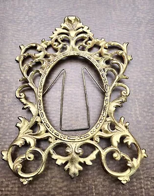 Vintage Victorian Ornate Scroll Vine Cast Metal Oval Easel Picture Frame • $22.50