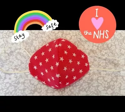£6 • Buy Childs Hot Pink Star Face Mask Protection Reversible Washable Double Cotton Cute