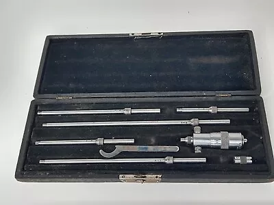Vintage L. S.  Starrett Inside Micrometer Set Machinist Tools USA Antique W Box • $69.99