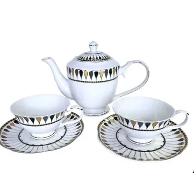 5~pc Teaware Set By GRACE TEAWARE Gold Black & Gray Droplets W/Gift Box NEW • $28.95