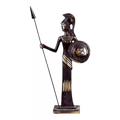 Greek Goddess Athena Minerva With Shield And Spear Genuine Bronze Metal Art • $86.46