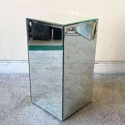 Postmodern Mirrored Pedestal Side Table • $395