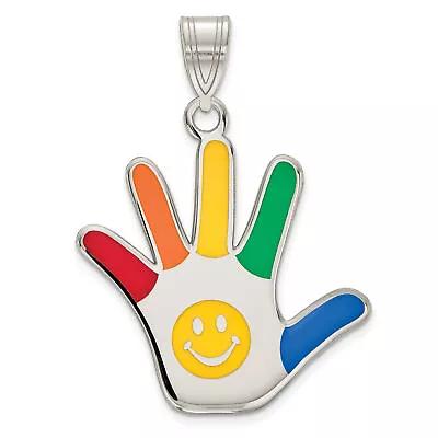 Silver Rhod-plate Enamel Autism W/Smiley Face Handprint Pendant QC9345 • £58.19