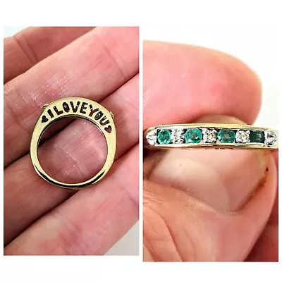 10k Solid Yellow Gold Emerald & Diamond I LOVE YOU Ring 0.23 CTW 6.25 • $210