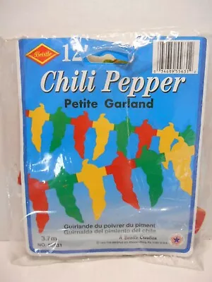 Beistle Mexican Fiesta Red & Green Tissue CHILI PEPPER Garland 12 Ft. USA • $5