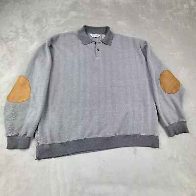 Orvis Polo Sweater Mens Size XXL Blue Button-Down Elbow Patches • $35