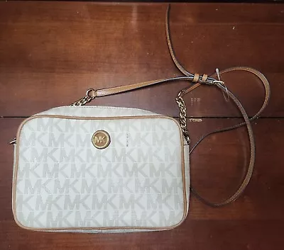 Michael Kors Fulton Signature PVC MK Logo Large EW Crossbody Purse Bag Vanilla • $71.95