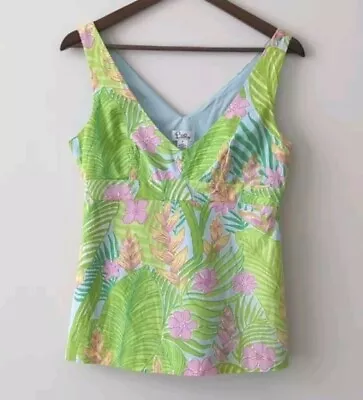 Vintage 90s Lilly Pulitzer Cotton Tropical Floral Tank Top Size 6 • $23