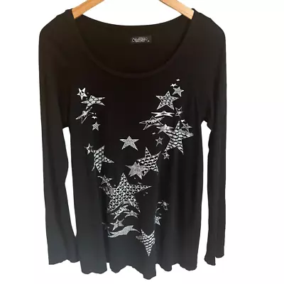 $24.97 • Buy Lauren Moshi Stars Long Sleeve Tee Top Black/Silver Medium