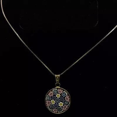 AMV 925 Silver Millefiori Glass Necklace Pendant 16  Chain • $19.99