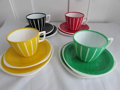 Welware Melamine Colourful Striped Vintage Retro Cups Saucers & Side Plates Sets • £25