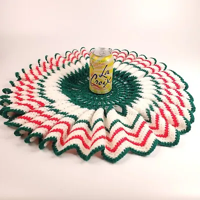 Vintage Christmas Doily Crochet Craft Knit Ruffle Holiday Yarn 22  Centerpiece • $21.25