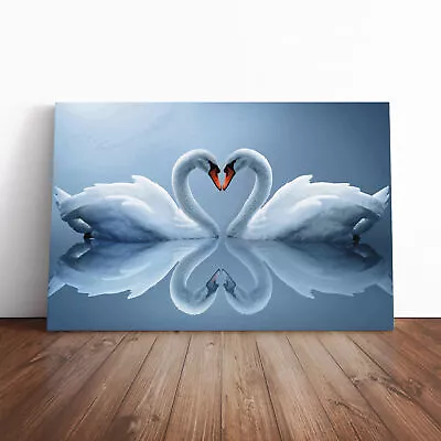 White Swan Love Heart Lake Canvas Wall Art Print Framed Picture Dining Room • £24.95