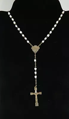 Vintage Catholic Rosary With White To Light Blue Cube Beads  #11 • $12.95