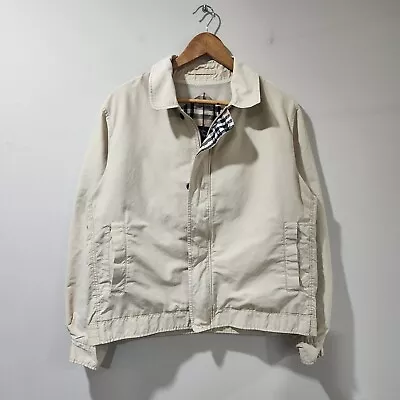 Vintage Burberry London Jacket Harrington Windbreaker Tan Cream Full Zip Medium • $49.99