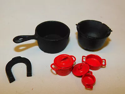 Vintage Lot Cast Iron Miniature Kettle Pot Cauldron Horseshoe Tiny Red Metal Pot • $9.95