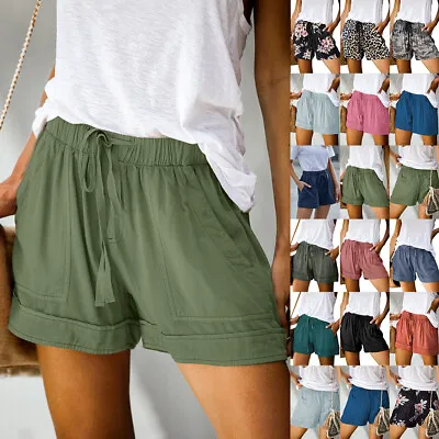 Plus Size Womens Elastic Waist Drawstrings Hot Pants Ladies Summer Casual Shorts • £5.95
