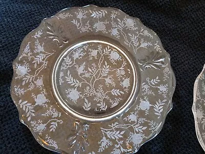 Set Of 2 Fostoria Chintz Etched Clear Baroque Elegant Glass Med Dersert Plates • $7.99